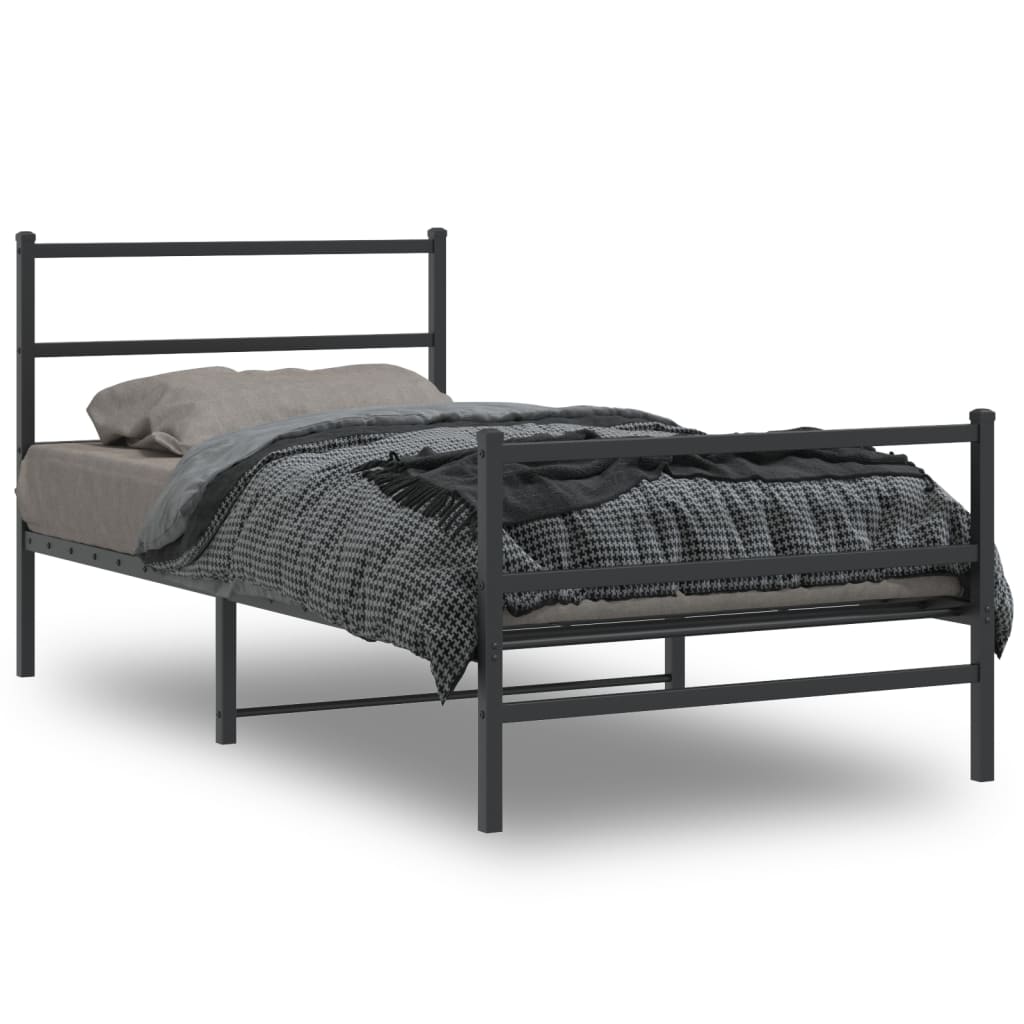 Cadre de lit métal sans matelas avec pied de lit noir 100x190cm - XIOS
