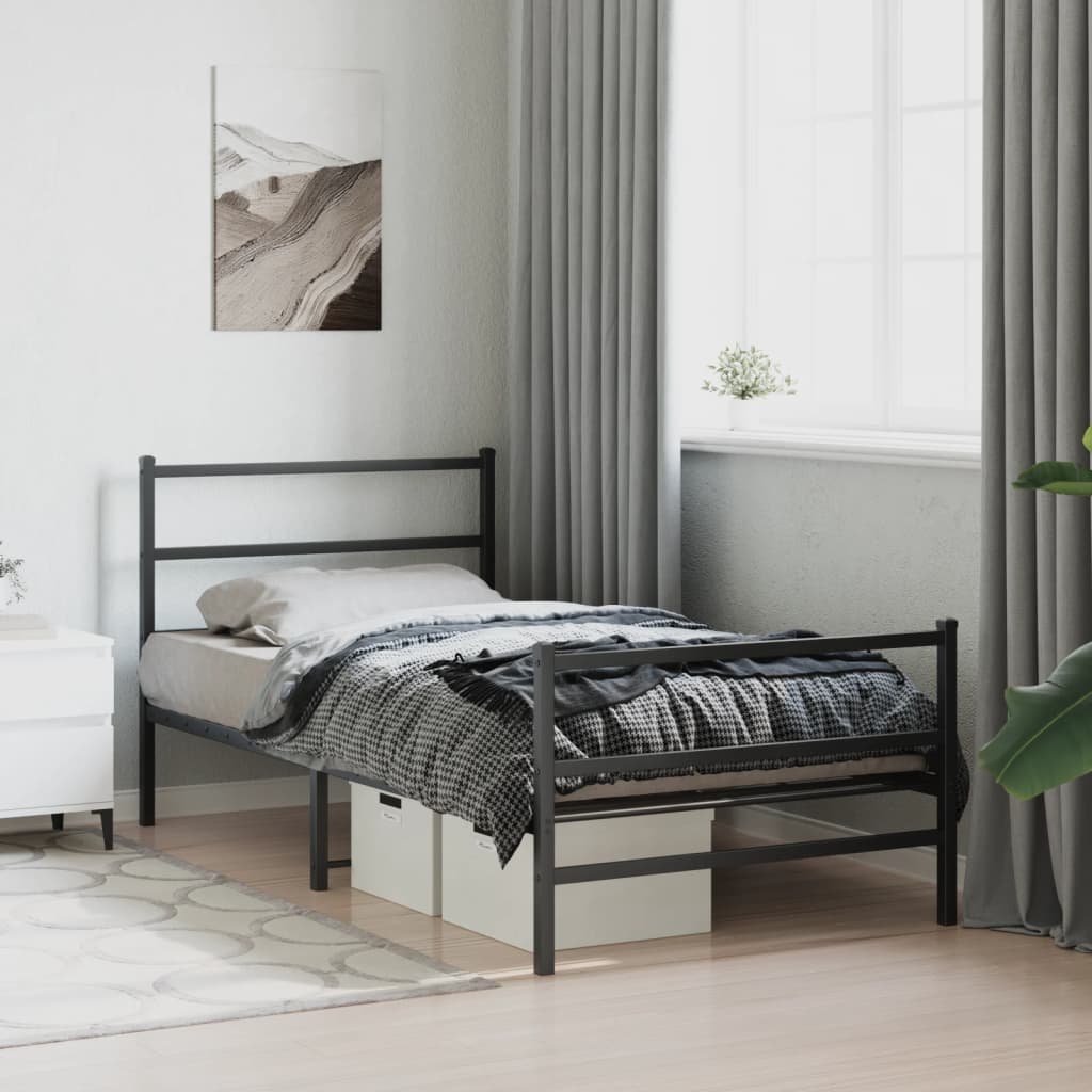Cadre de lit métal sans matelas et pied de lit noir 100x200 cm - XIOS
