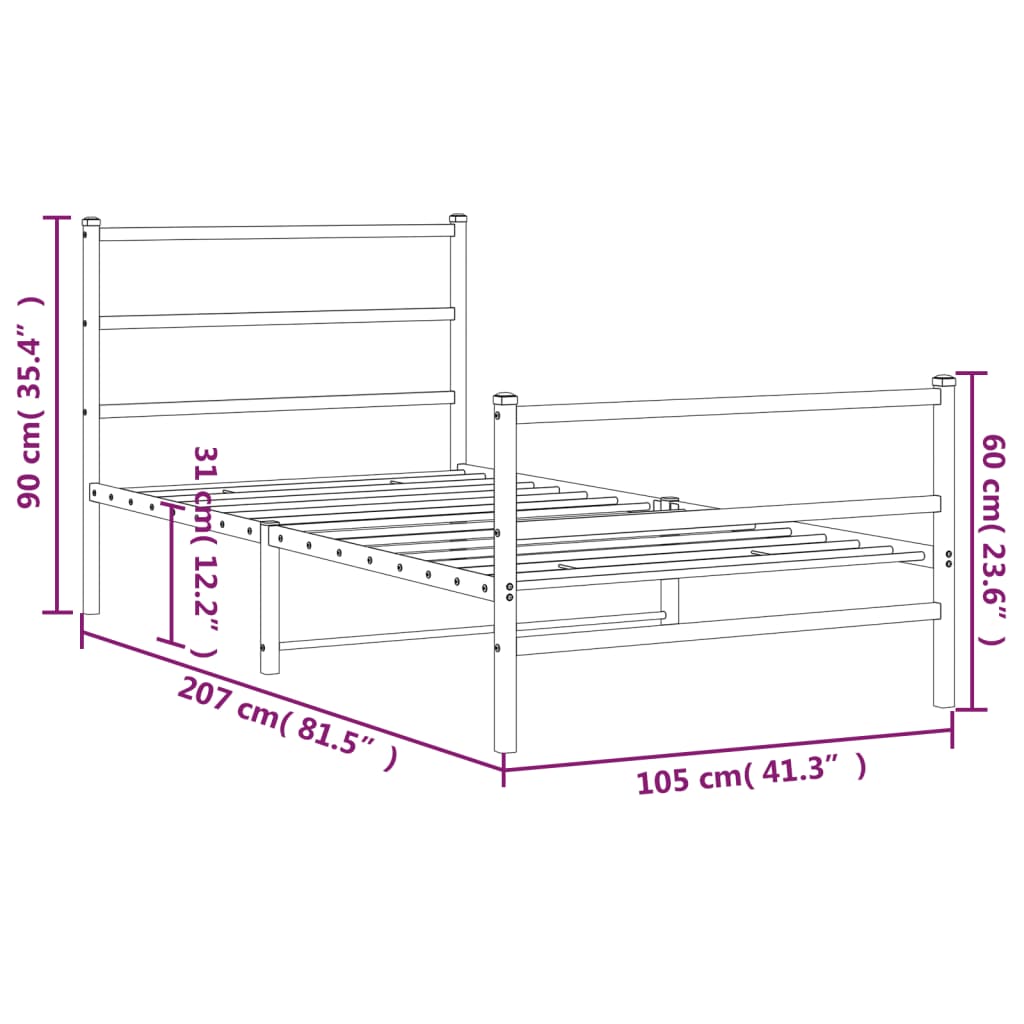 Cadre de lit métal sans matelas et pied de lit noir 100x200 cm - XIOS