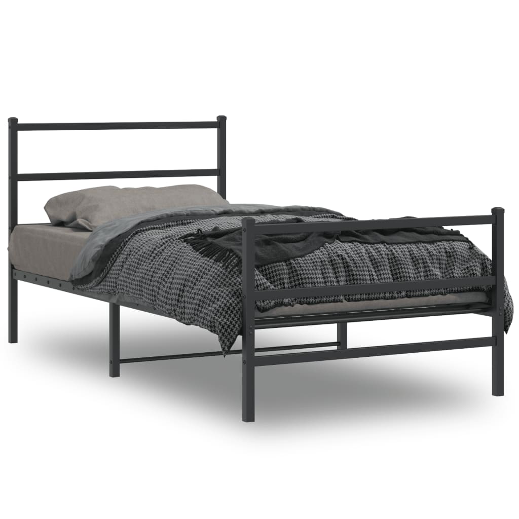 Cadre de lit métal sans matelas et pied de lit noir 100x200 cm - XIOS
