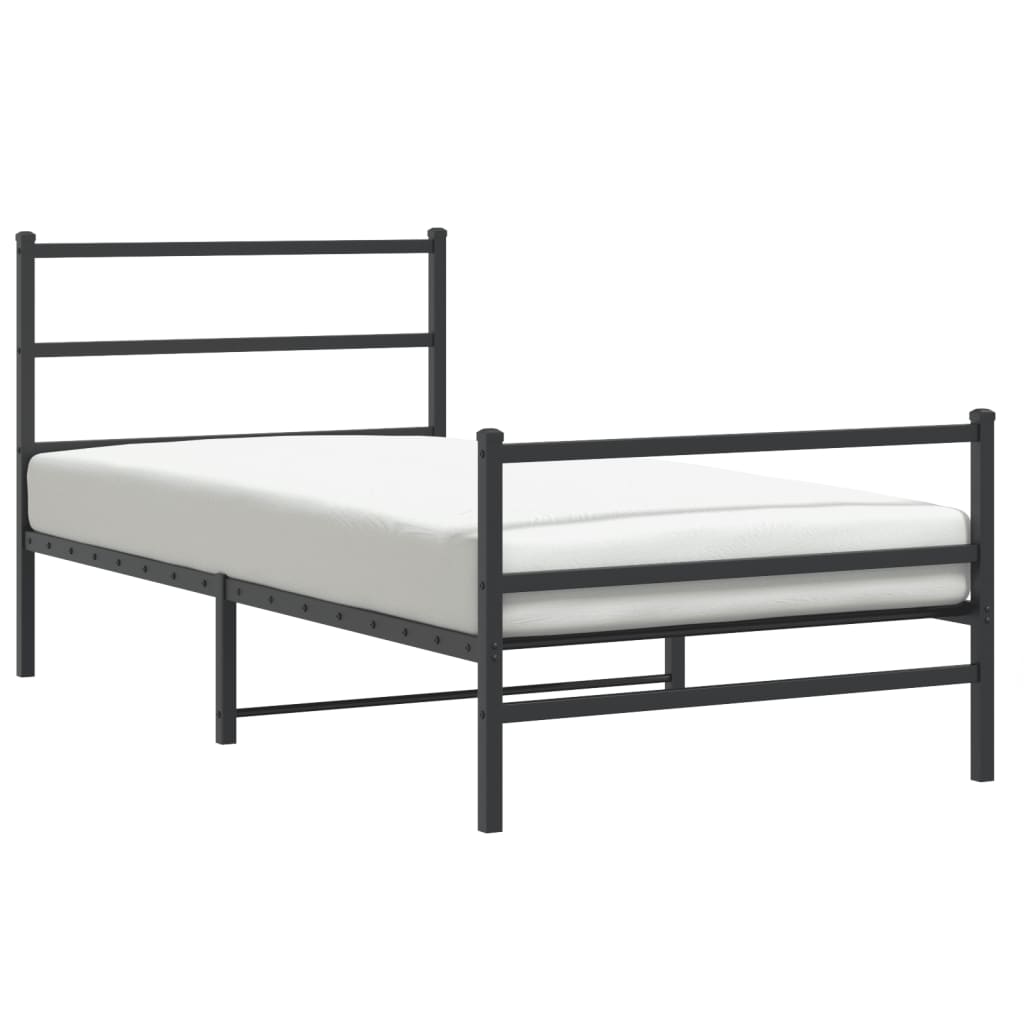Cadre de lit métal sans matelas avec pied de lit noir 107x203cm - XIOS