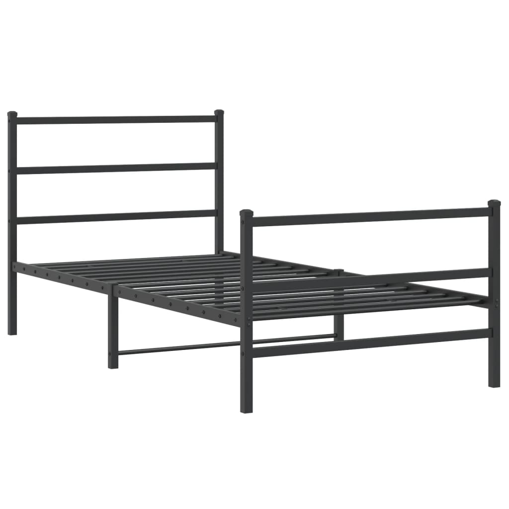 Cadre de lit métal sans matelas avec pied de lit noir 107x203cm - XIOS