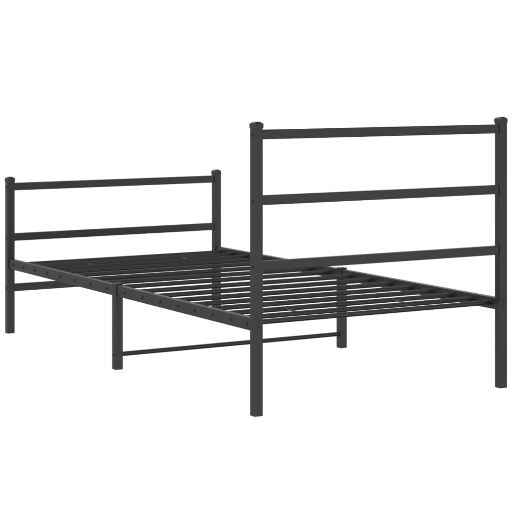 Cadre de lit métal sans matelas avec pied de lit noir 107x203cm - XIOS