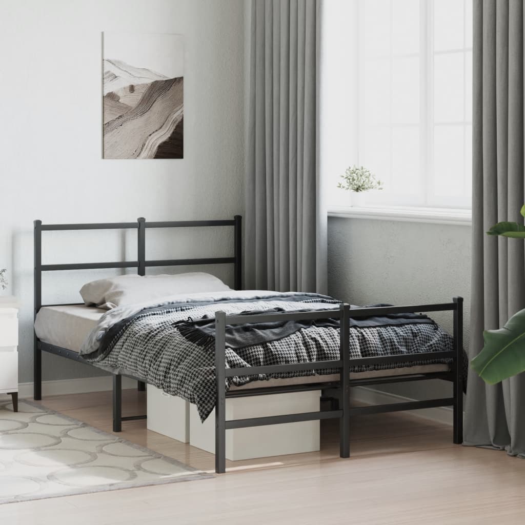 Cadre de lit métal sans matelas avec pied de lit noir 120x200cm - XIOS