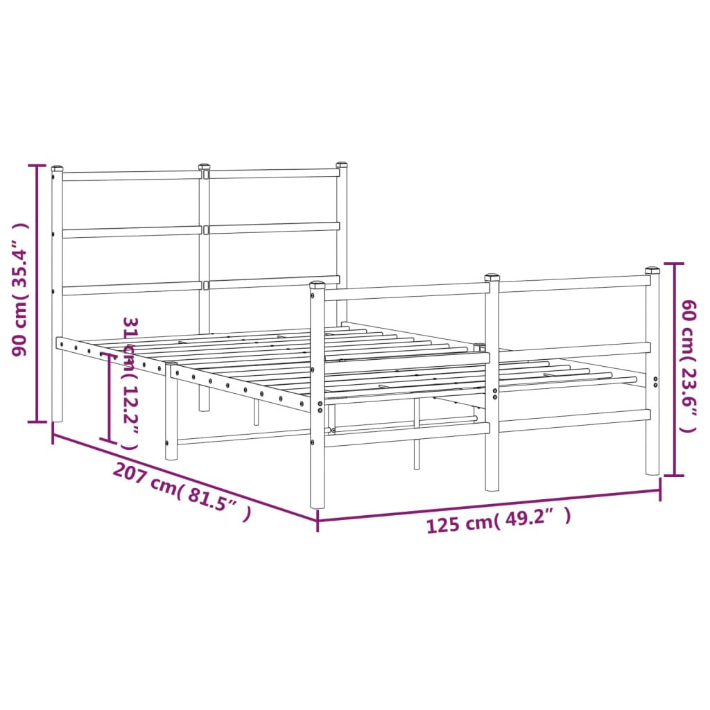 Cadre de lit métal sans matelas avec pied de lit noir 120x200cm - XIOS