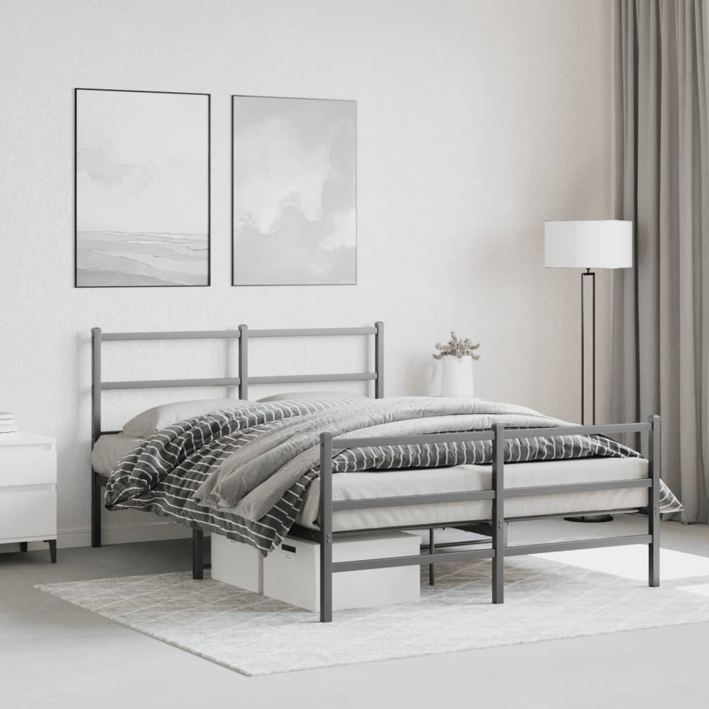 Cadre de lit métal sans matelas avec pied de lit noir 135x190cm - XIOS