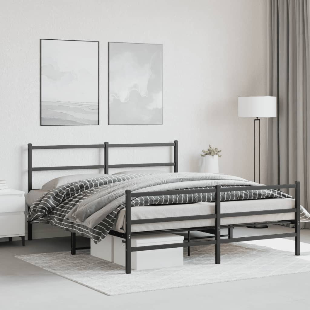 Cadre de lit métal sans matelas avec pied de lit noir 150x200cm - XIOS