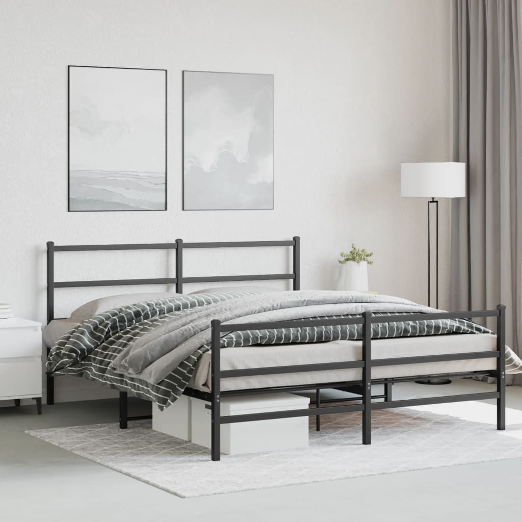 Cadre de lit métal sans matelas avec pied de lit noir 160x200cm - XIOS