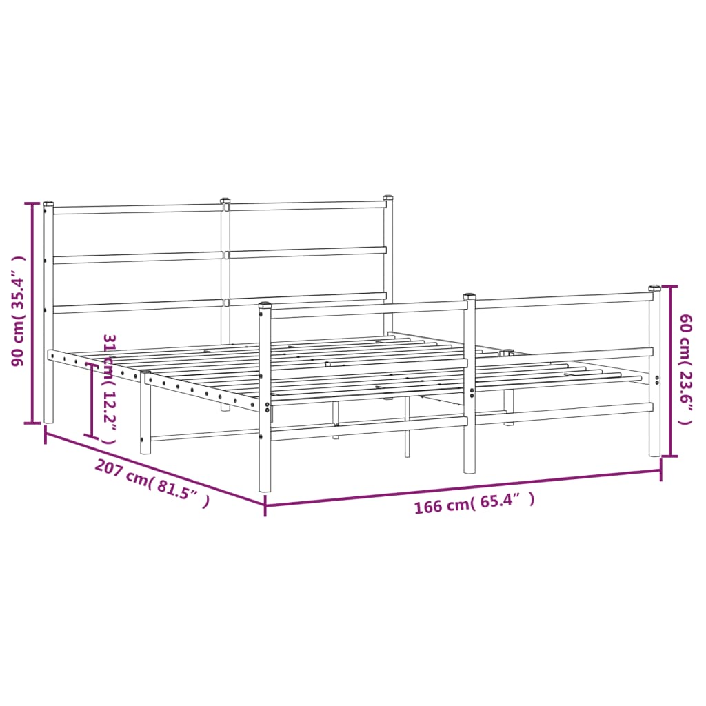 Cadre de lit métal sans matelas avec pied de lit noir 160x200cm - XIOS
