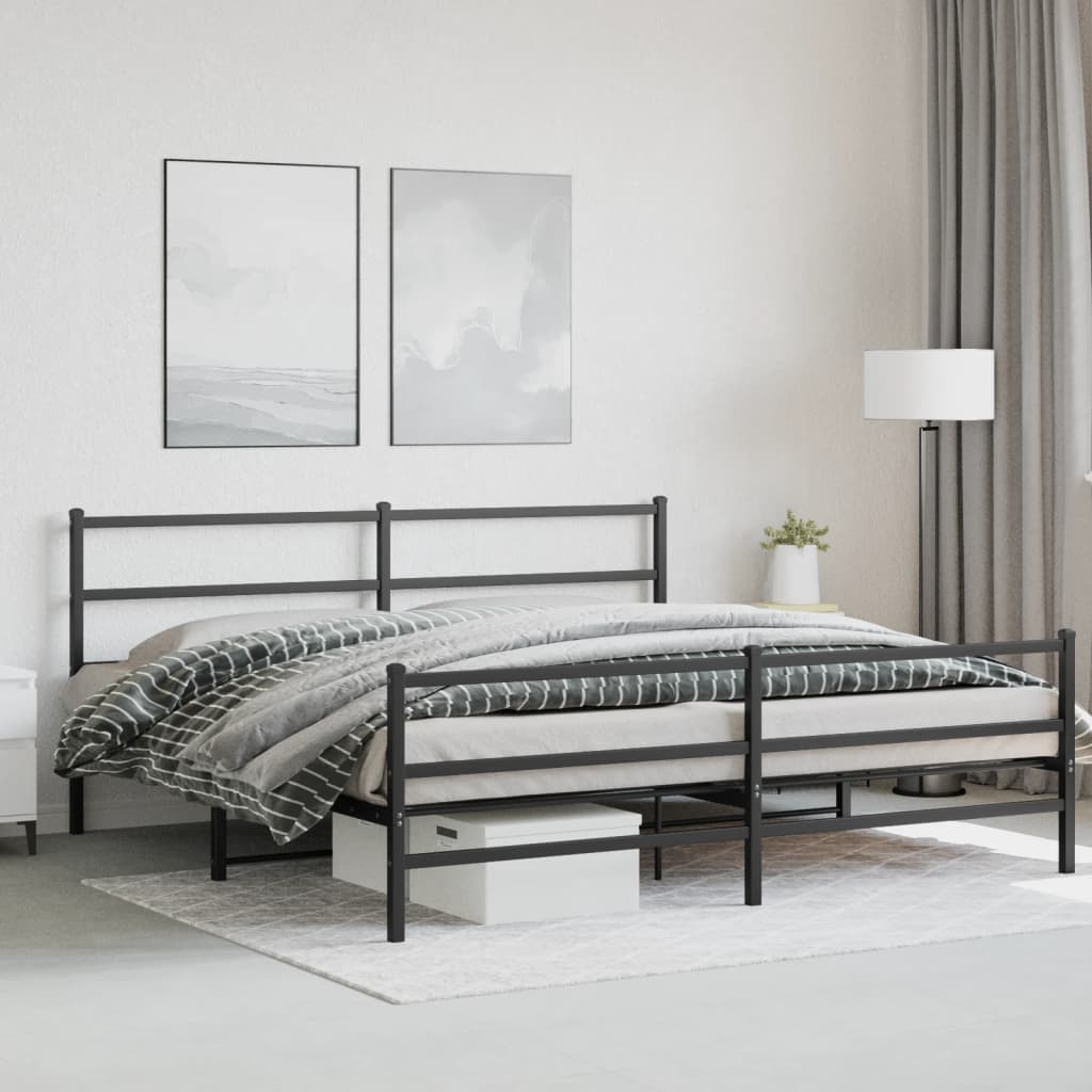 Cadre de lit métal sans matelas avec pied de lit noir 183x213cm - XIOS