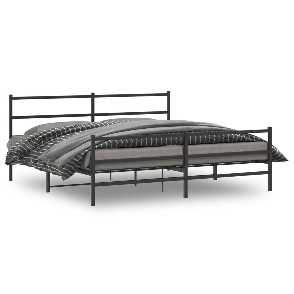 Cadre de lit métal sans matelas avec pied de lit noir 183x213cm - XIOS