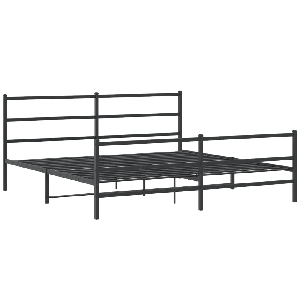 Cadre de lit métal sans matelas avec pied de lit noir 193x203cm - XIOS