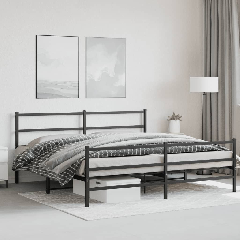 Cadre de lit métal sans matelas avec pied de lit noir 200x200cm - XIOS