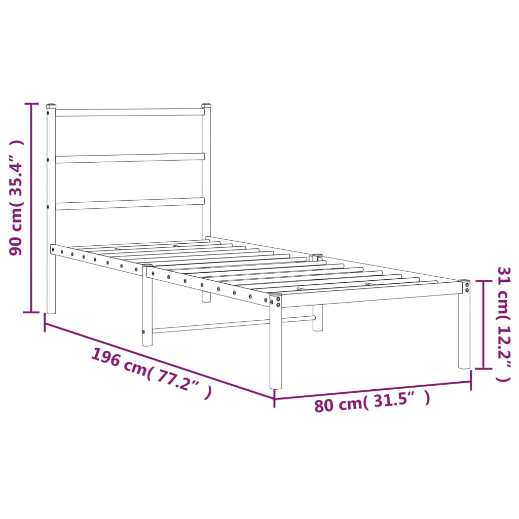 Cadre de lit métal sans matelas avec tête de lit blanc 75x190cm - XIOS