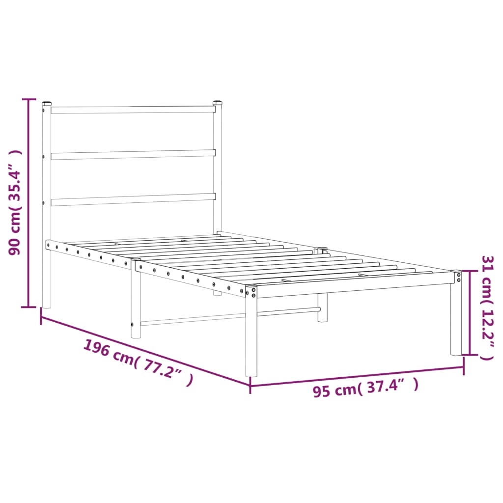 Cadre de lit métal sans matelas avec tête de lit blanc 90x190cm - XIOS