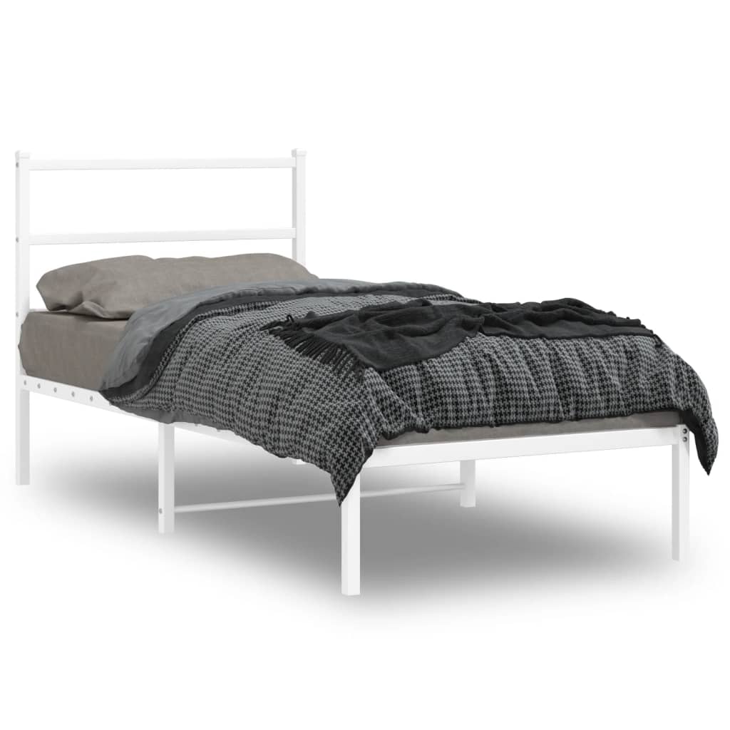 Cadre de lit métal sans matelas avec tête de lit blanc 90x190cm - XIOS