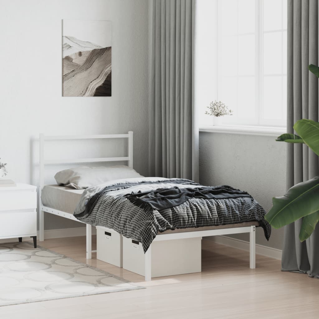 Cadre de lit métal sans matelas avec tête de lit blanc 90x200cm - XIOS