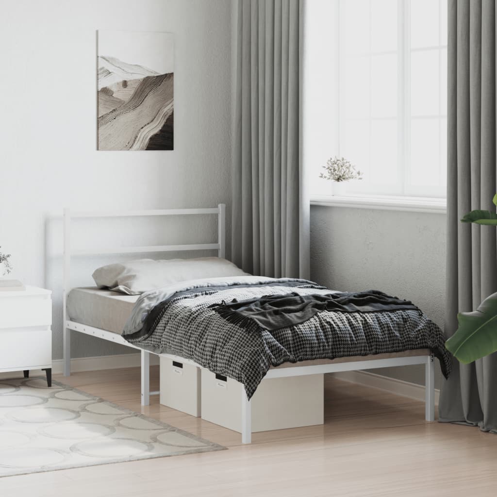 Cadre de lit métal sans matelas et tête de lit blanc 100x190 cm - XIOS