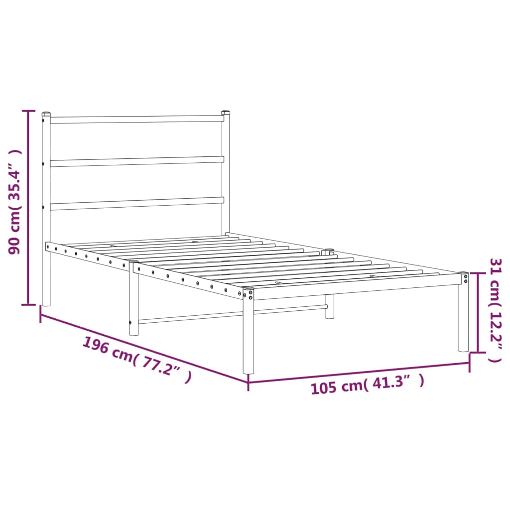 Cadre de lit métal sans matelas et tête de lit blanc 100x190 cm - XIOS