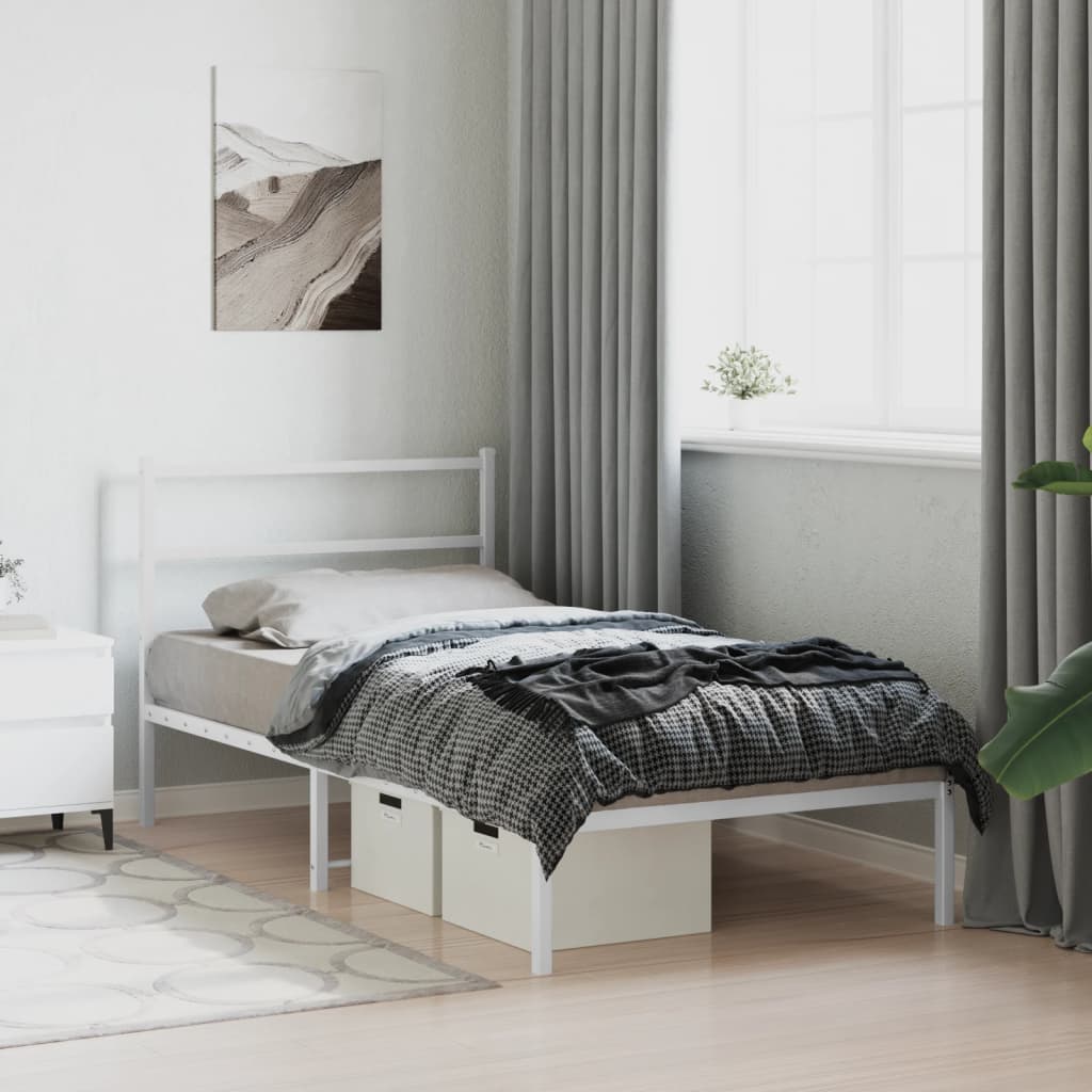 Cadre de lit métal sans matelas et tête de lit blanc 100x200 cm - XIOS