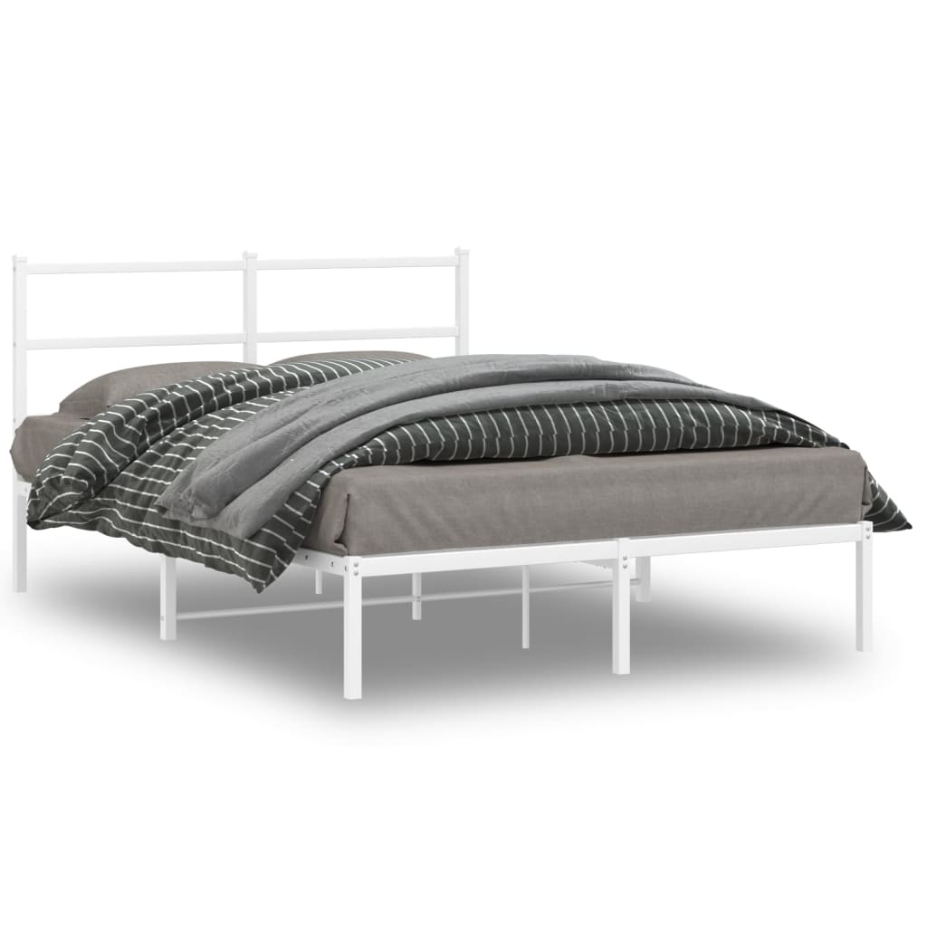 Cadre de lit métal sans matelas et tête de lit blanc 135x190 cm - XIOS