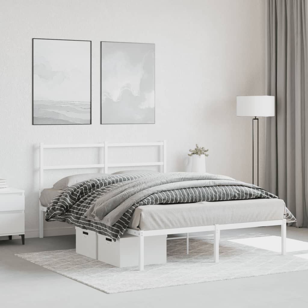 Cadre de lit métal sans matelas et tête de lit blanc 140x190 cm - XIOS