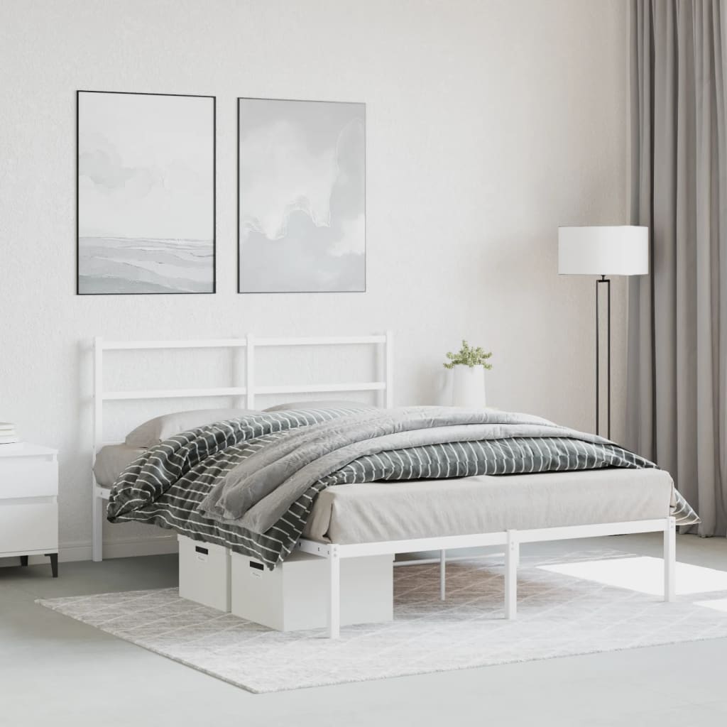Cadre de lit métal sans matelas et tête de lit blanc 140x200 cm - XIOS