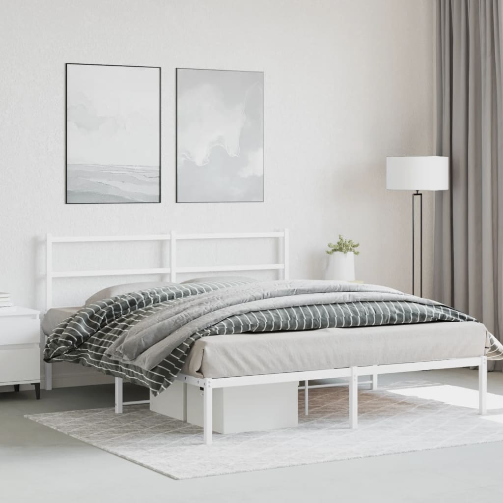 Cadre de lit métal sans matelas et tête de lit blanc 150x200 cm - XIOS