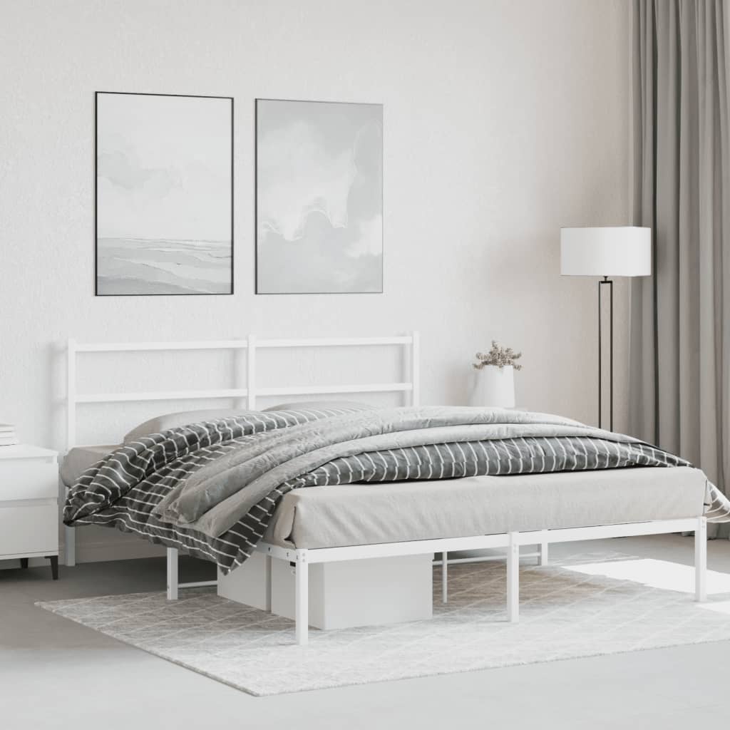 Cadre de lit métal sans matelas et tête de lit blanc 160x200 cm - XIOS