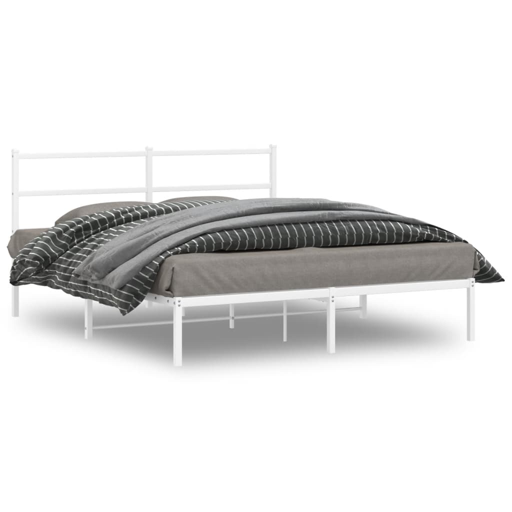 Cadre de lit métal sans matelas et tête de lit blanc 160x200 cm - XIOS