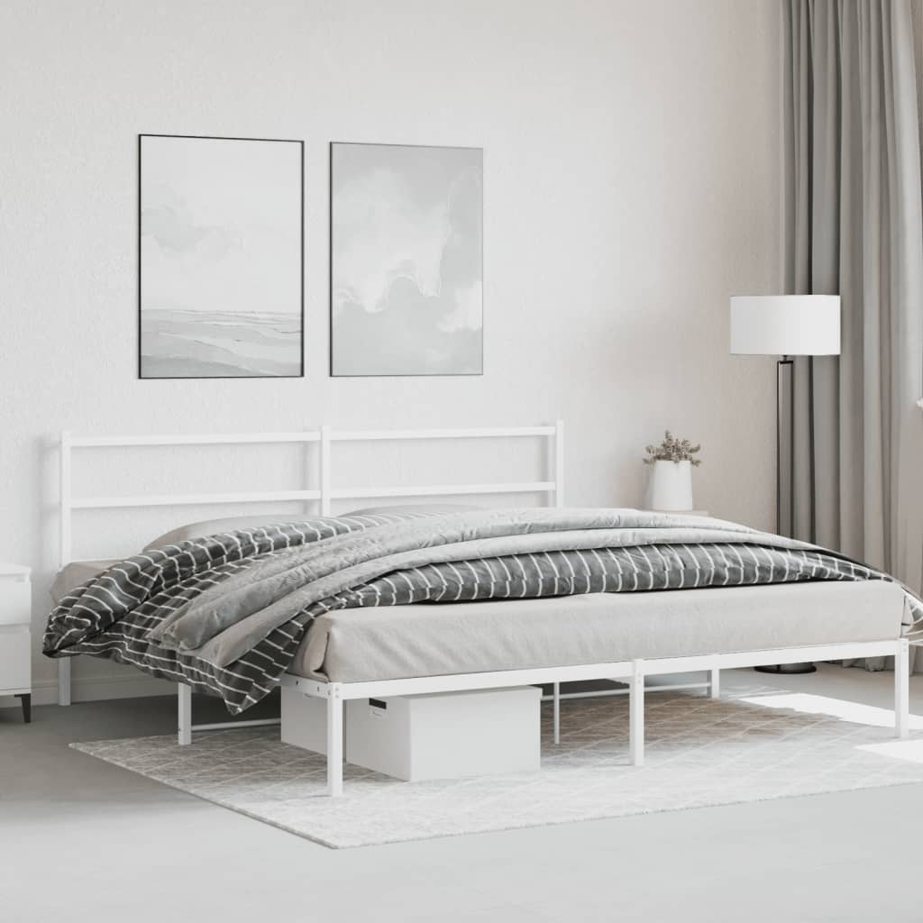 Cadre de lit métal sans matelas et tête de lit blanc 180x200 cm - XIOS