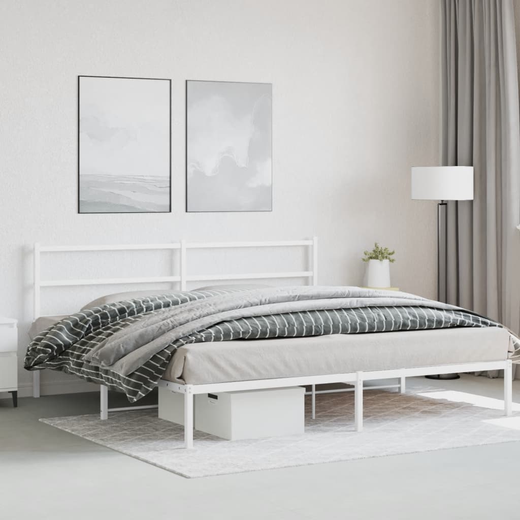 Cadre de lit métal sans matelas et tête de lit blanc 193x203 cm - XIOS