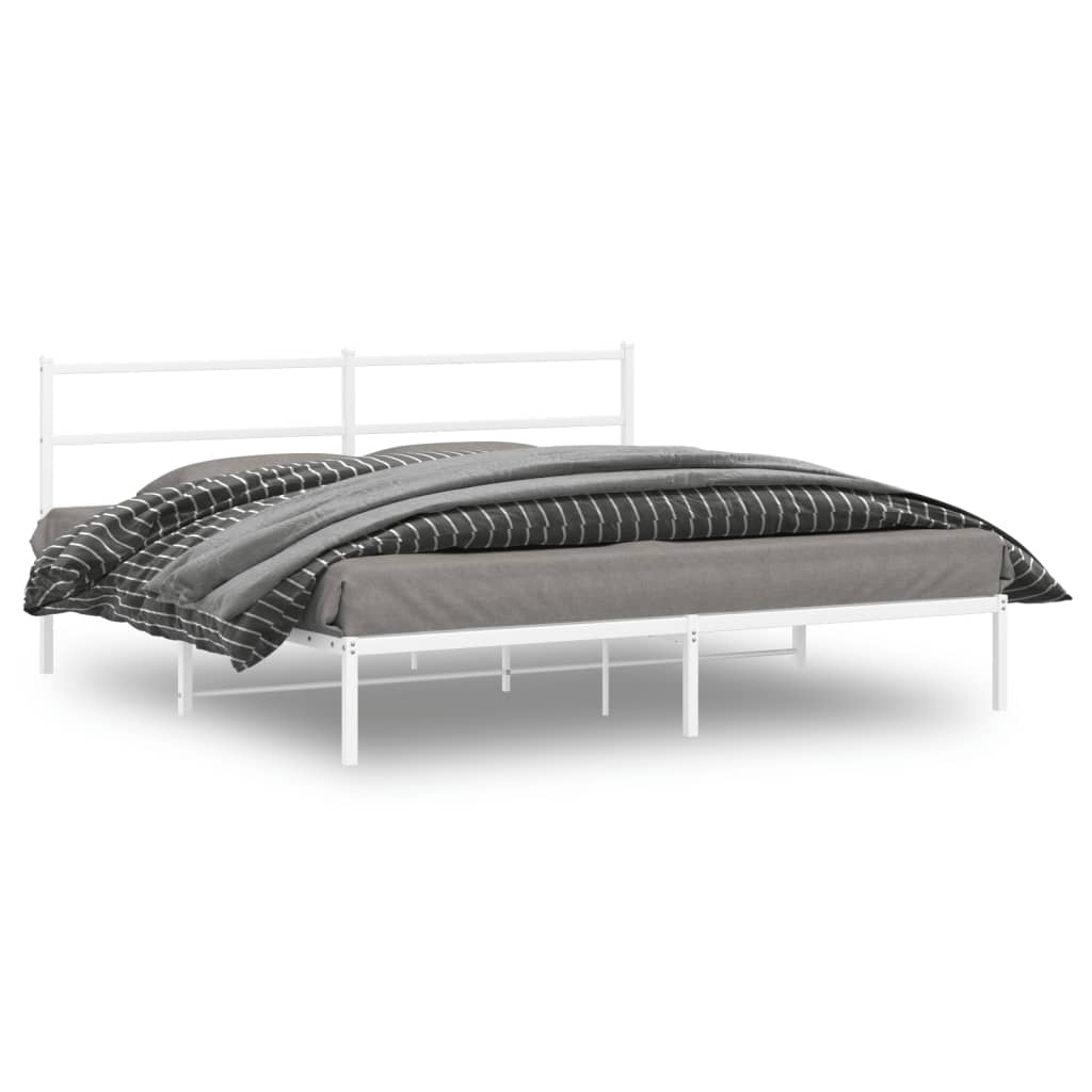 Cadre de lit métal sans matelas et tête de lit blanc 193x203 cm - XIOS