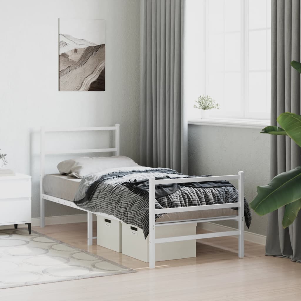 Cadre de lit métal sans matelas avec pied de lit blanc 80x200cm - XIOS