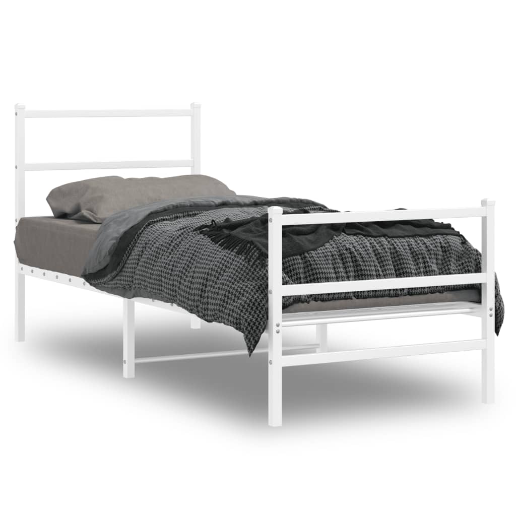 Cadre de lit métal sans matelas avec pied de lit blanc 80x200cm - XIOS