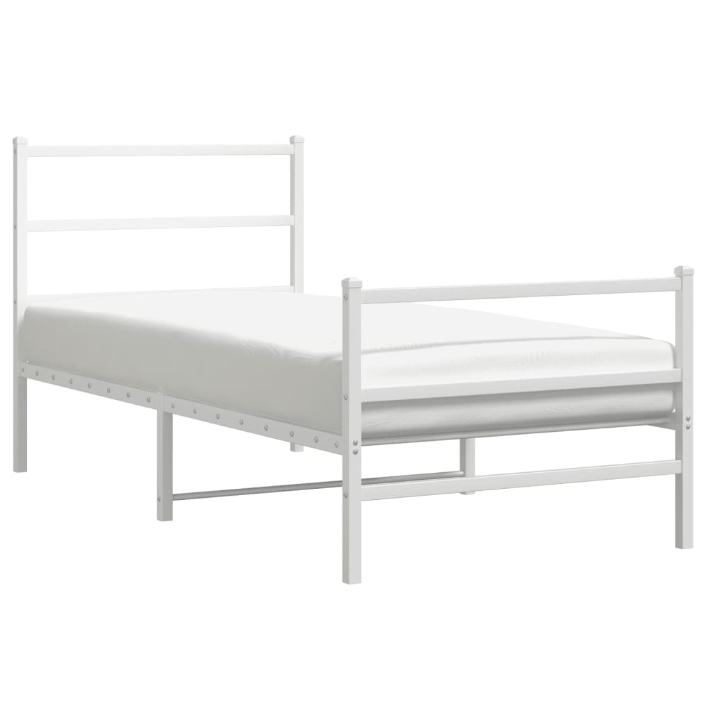 Cadre de lit métal sans matelas avec pied de lit blanc 90x190cm - XIOS