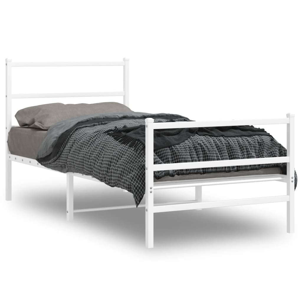 Cadre de lit métal sans matelas avec pied de lit blanc 90x190cm - XIOS