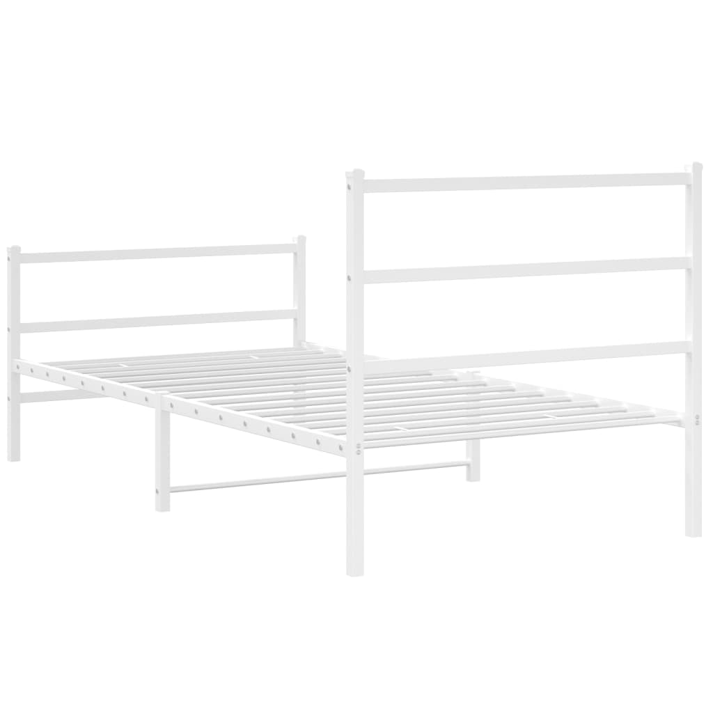 Cadre de lit métal sans matelas et pied de lit blanc 100x190 cm - XIOS