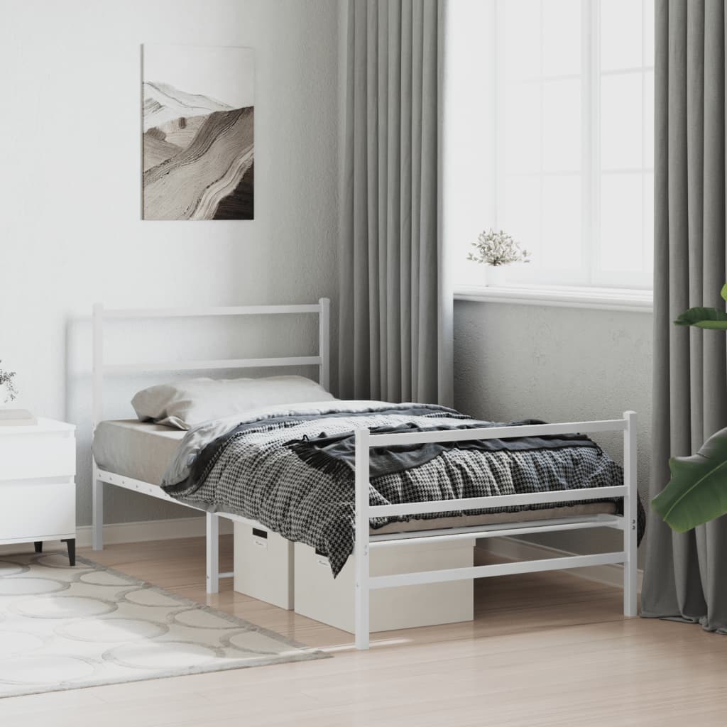 Cadre de lit métal sans matelas et pied de lit blanc 100x190 cm - XIOS