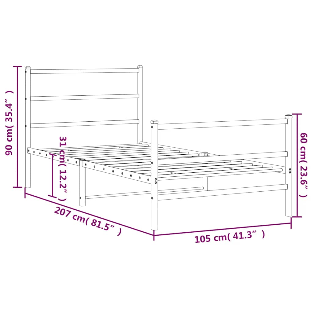 Cadre de lit métal sans matelas et pied de lit blanc 100x200 cm - XIOS