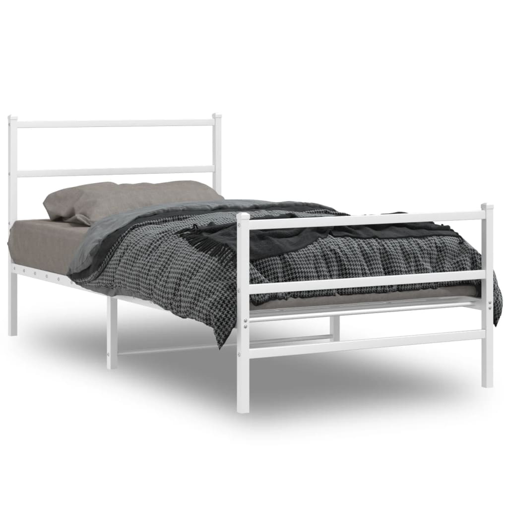 Cadre de lit métal sans matelas et pied de lit blanc 107x203 cm - XIOS