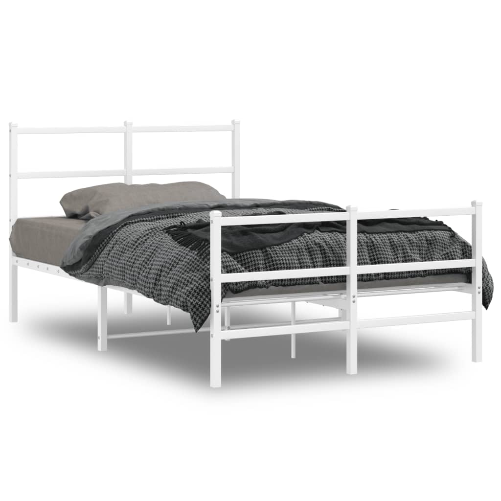 Cadre de lit métal sans matelas et pied de lit blanc 120x190 cm - XIOS