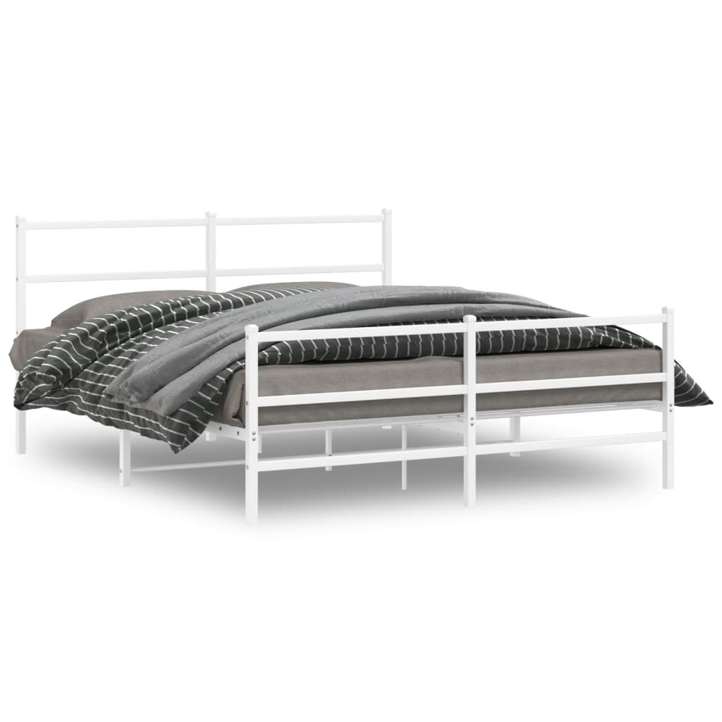 Cadre de lit métal sans matelas et pied de lit blanc 150x200 cm - XIOS