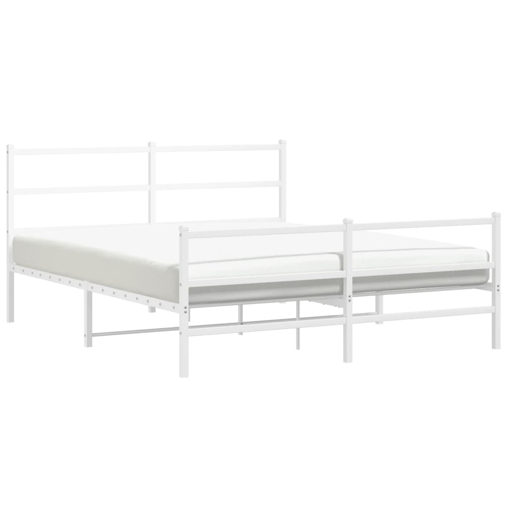 Cadre de lit métal sans matelas et pied de lit blanc 150x200 cm - XIOS