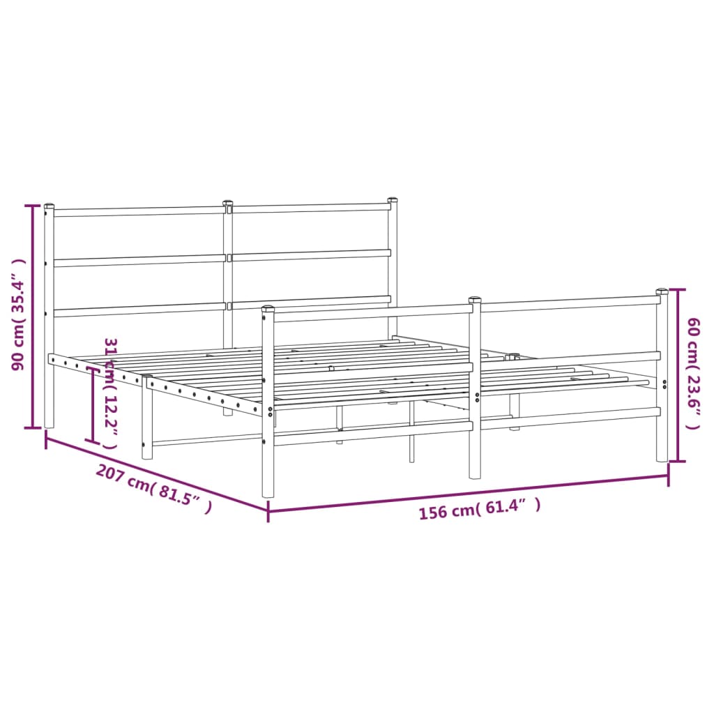 Cadre de lit métal sans matelas et pied de lit blanc 150x200 cm - XIOS