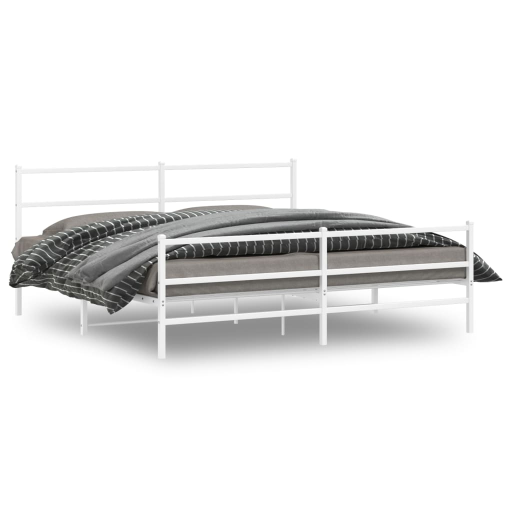 Cadre de lit métal sans matelas et pied de lit blanc 183x213 cm - XIOS