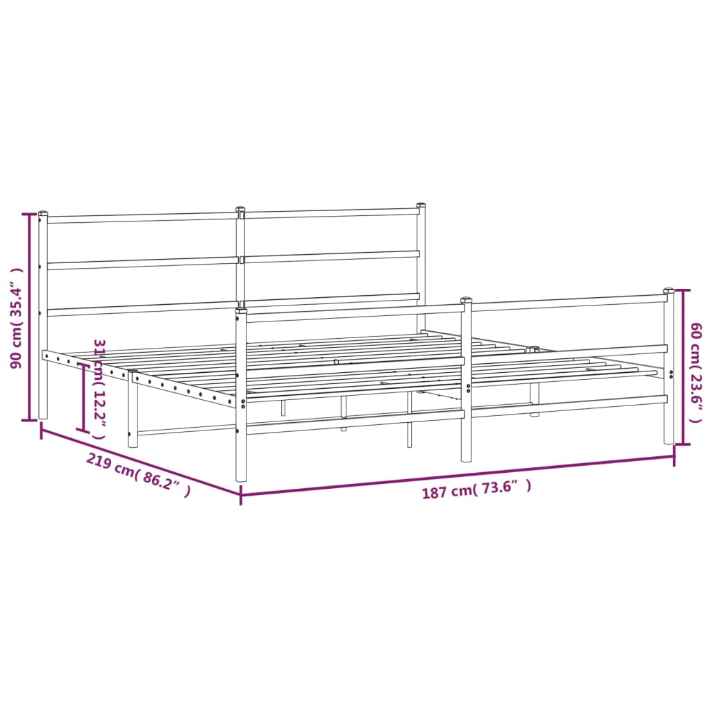 Cadre de lit métal sans matelas et pied de lit blanc 183x213 cm - XIOS