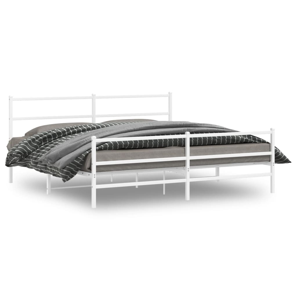 Cadre de lit métal sans matelas et pied de lit blanc 193x203 cm - XIOS
