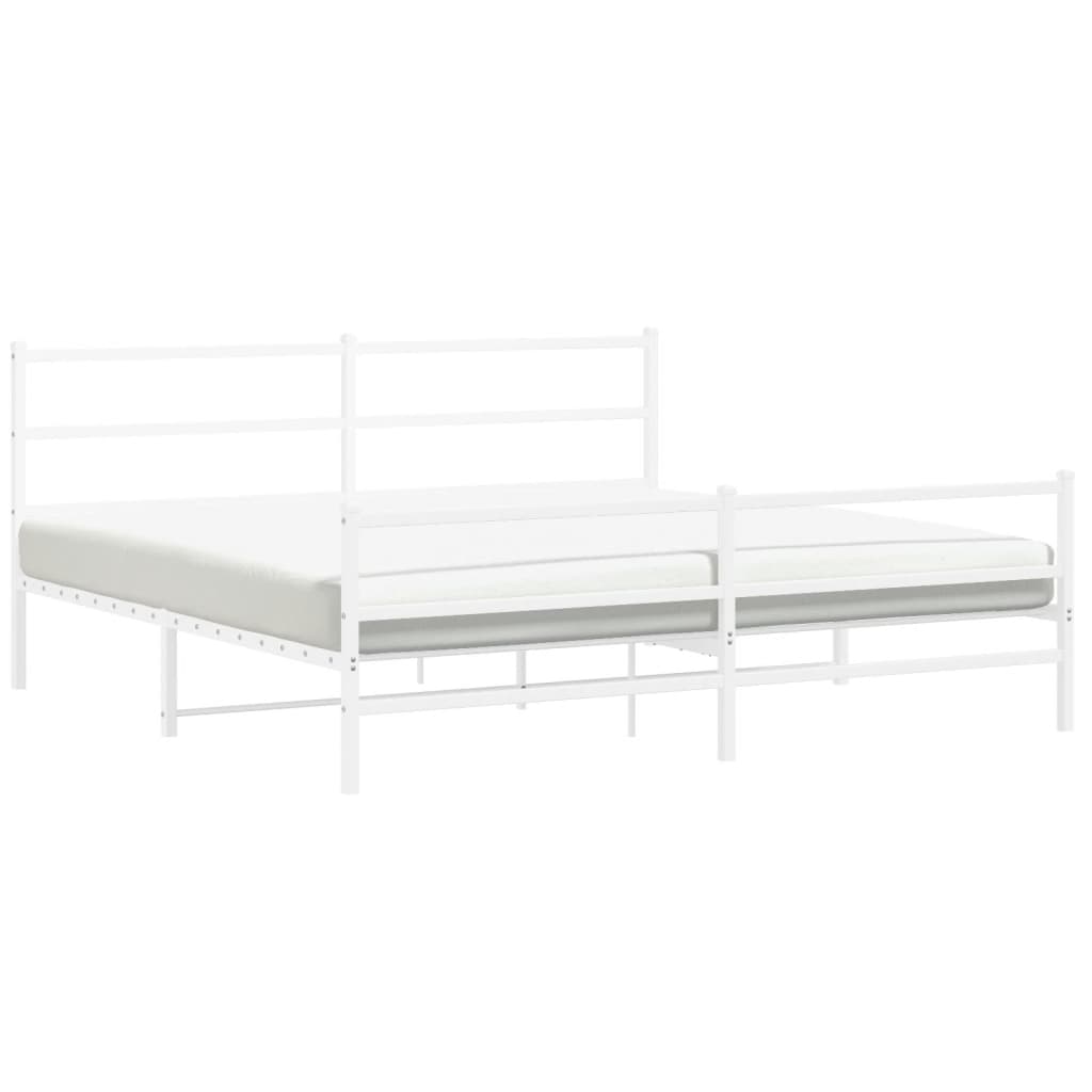 Cadre de lit métal sans matelas et pied de lit blanc 193x203 cm - XIOS