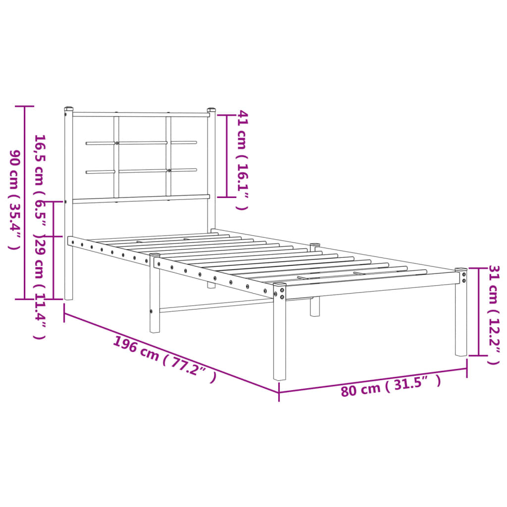 Cadre de lit métal sans matelas avec tête de lit noir 75x190 cm - XIOS